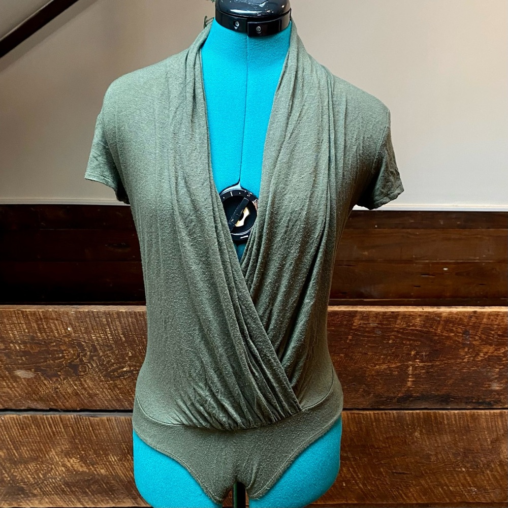 Rolla Coster Short Sleeved Surplice Bodysuit w Draped Neckline - Glam Balletcore